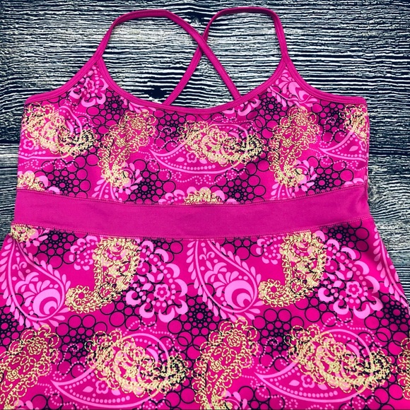 Lola Size Large Athletic Dress Pink & Green Paisley Print Spaghetti Strap - Picture 2 of 6